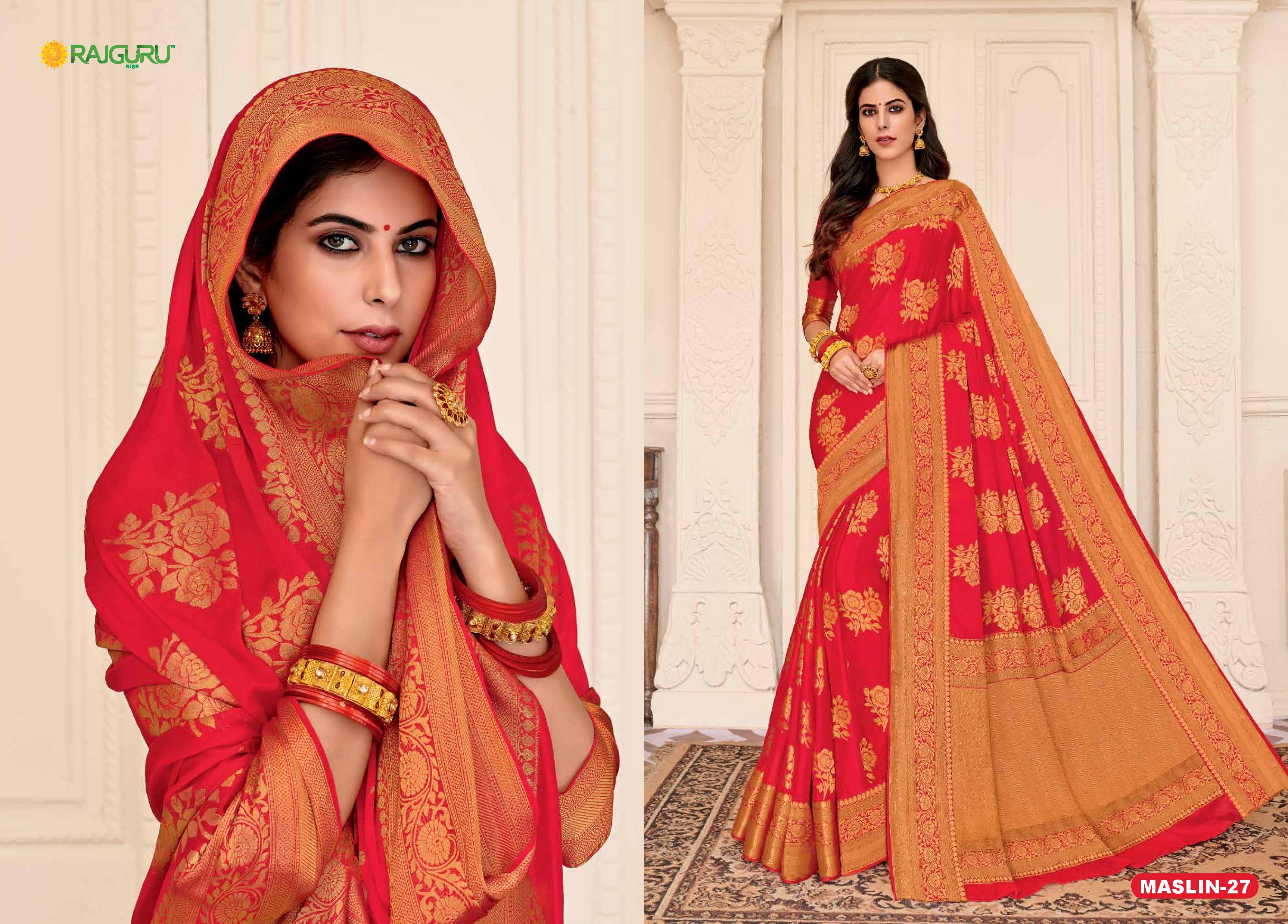 Rajguru Presents Jiya Beautiful Designer Partywear Chiffon And Maslin Silk Sarees Catalog Wholesaler And Exporters