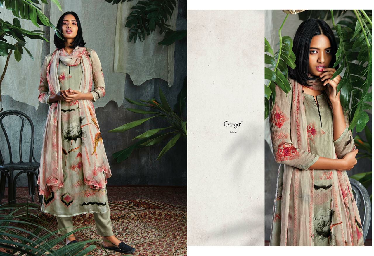Ganga Suit Presents Solandis Pure Makhmali Chiffon Satin Digital Printed Plazzo Salwar Suite Cataloge