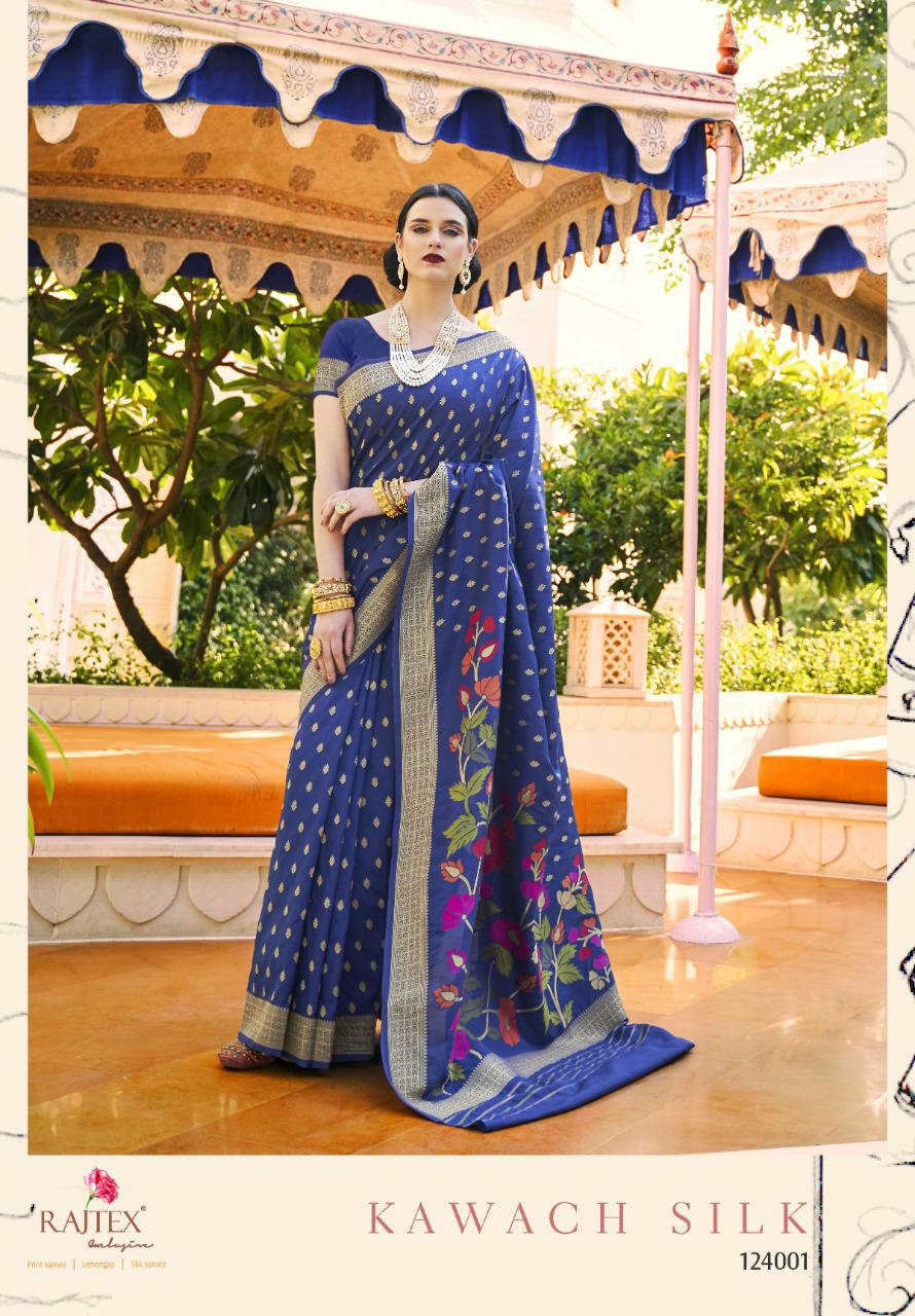 Rajtex Presents Kawach Silk Beautiful Designer Party Wear Silk Sarees Catalogue Wholesaler
