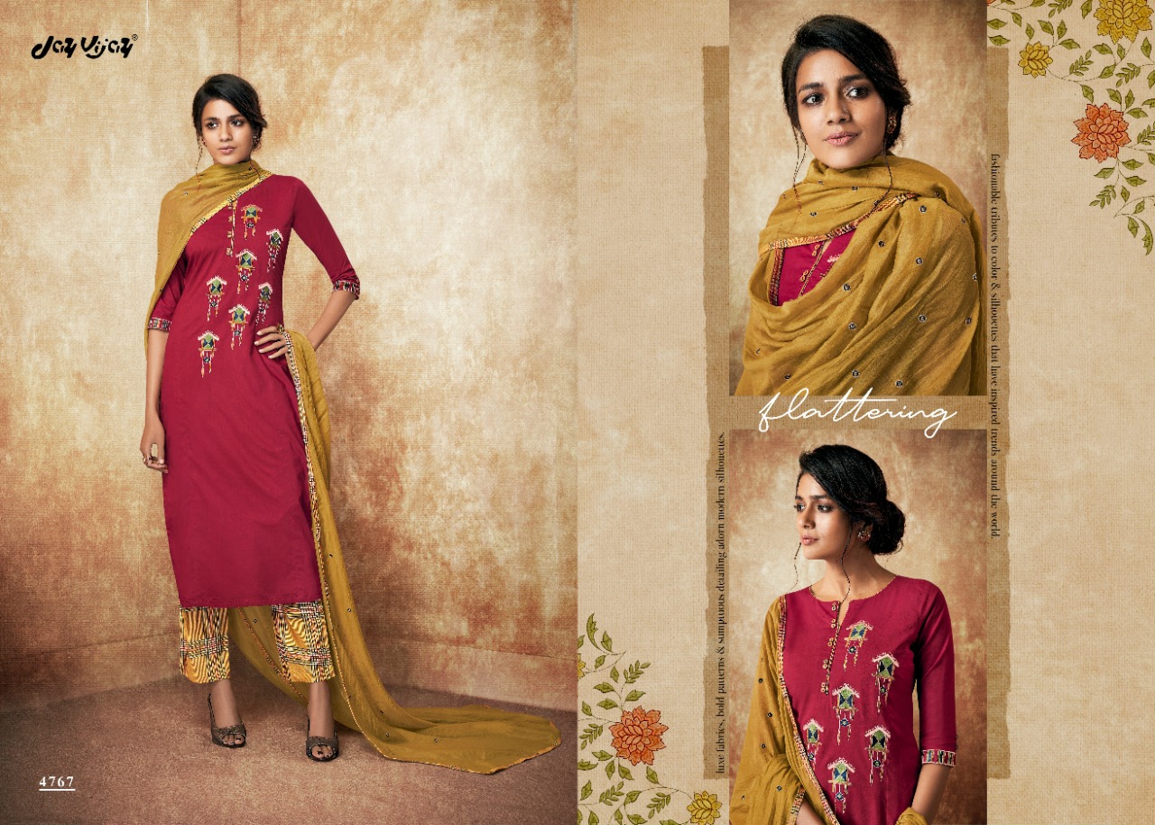 Jay Vijay Presents Feyre Cotton Embroidery Work Salwar Suit Wholesaler