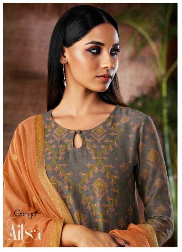 Ganga Presents Ailsa Pure Kora Silk Printed With Hand Crefted Embroidery And Swarovski Diamond Work Party Wear Plazzo Style Salwar Suit Catalog Wholesaler