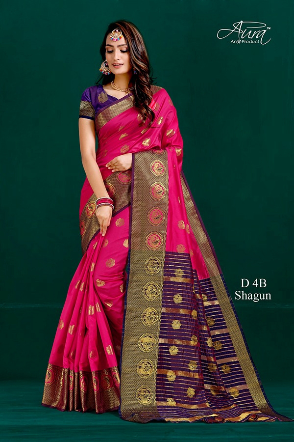 Aura Presents Shagun Vol-4 Traditional Wear South Indian Style Cotton Silk Sarees Catalogue Wholesaler