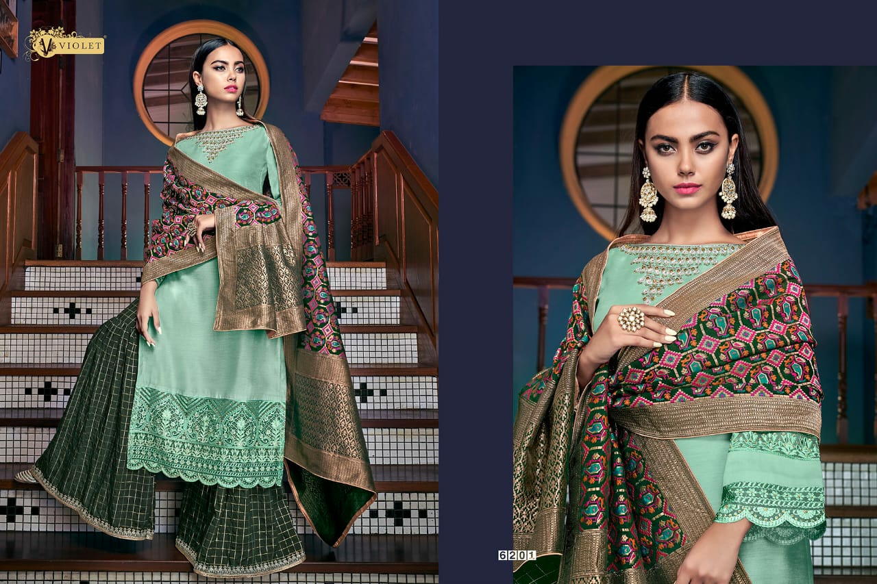 Swagat Presents Violet 6201 To 6214 Designer Pakistani Style Sharara Salwar Suit Catalogue Wholesaler