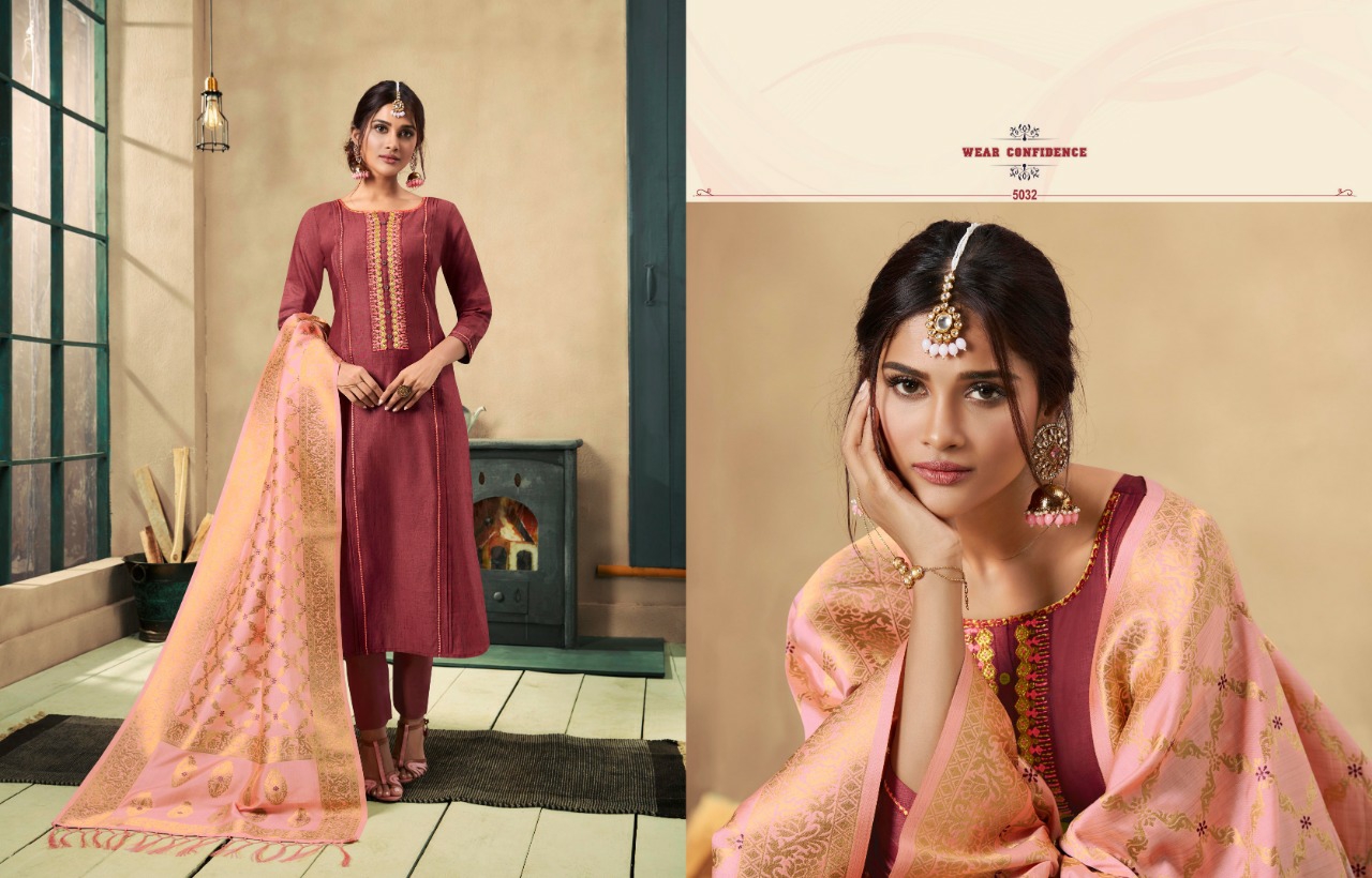 Rangoon Presents Paridhan Exclusive Collection Of Silk Khatli Work Straight Salwar Suit Readymade Catalogue Wholesaler