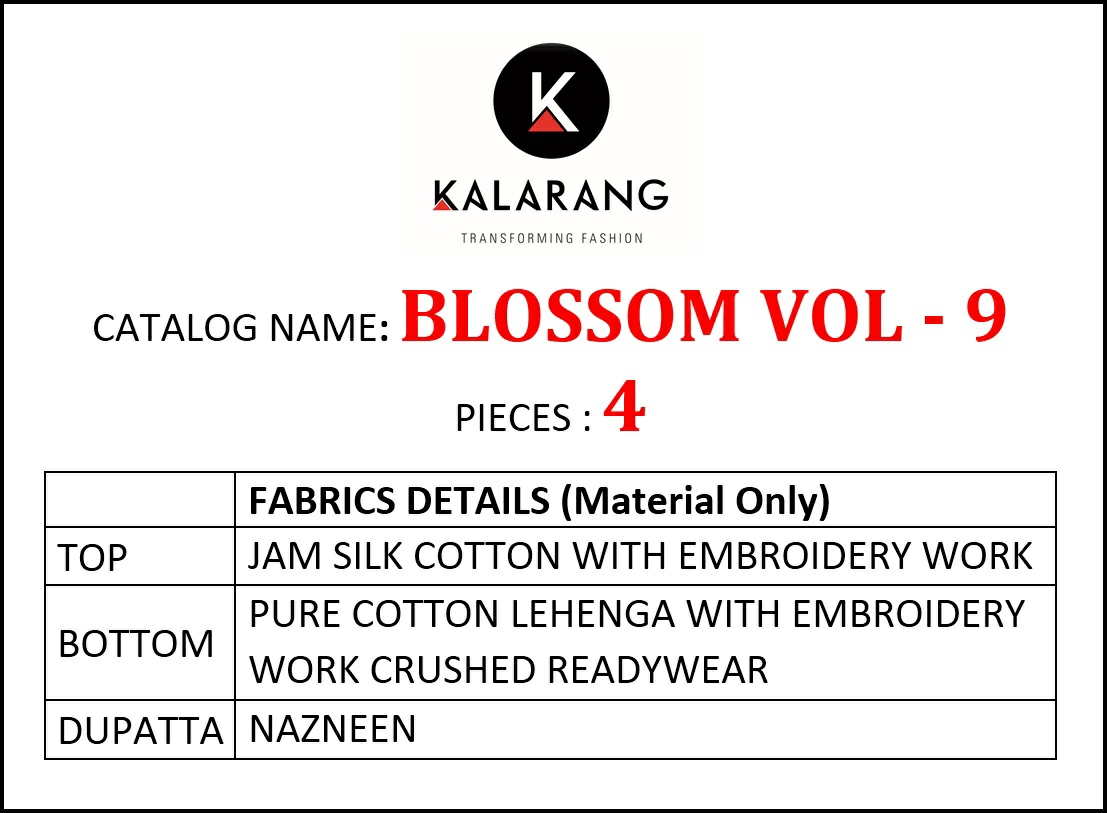 Kalarang Presents Blossom Vol-9 Designer Georgette Sarara Salwar Suits Wholesaler
