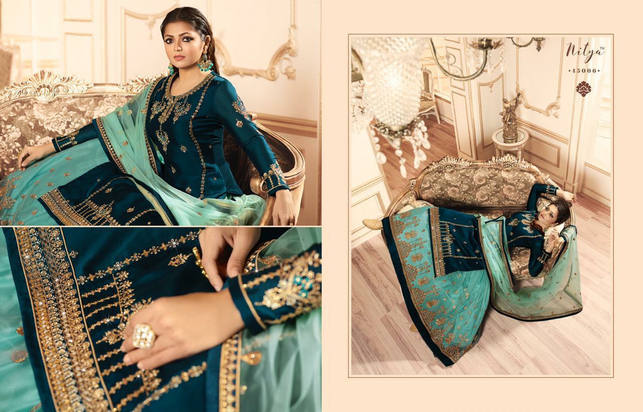 Lt Presents Nitya Vol-145 Designer Partywear Satin Georgette Straight Salwar Suits Cataloge Collection