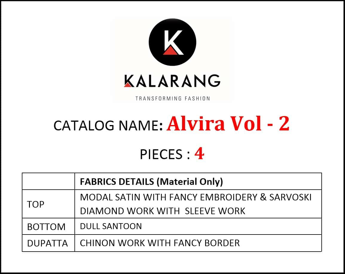 Kalarang Presents Alvira Vol-2 Beautiful Designer Straight Salwar Suite Wholesaler