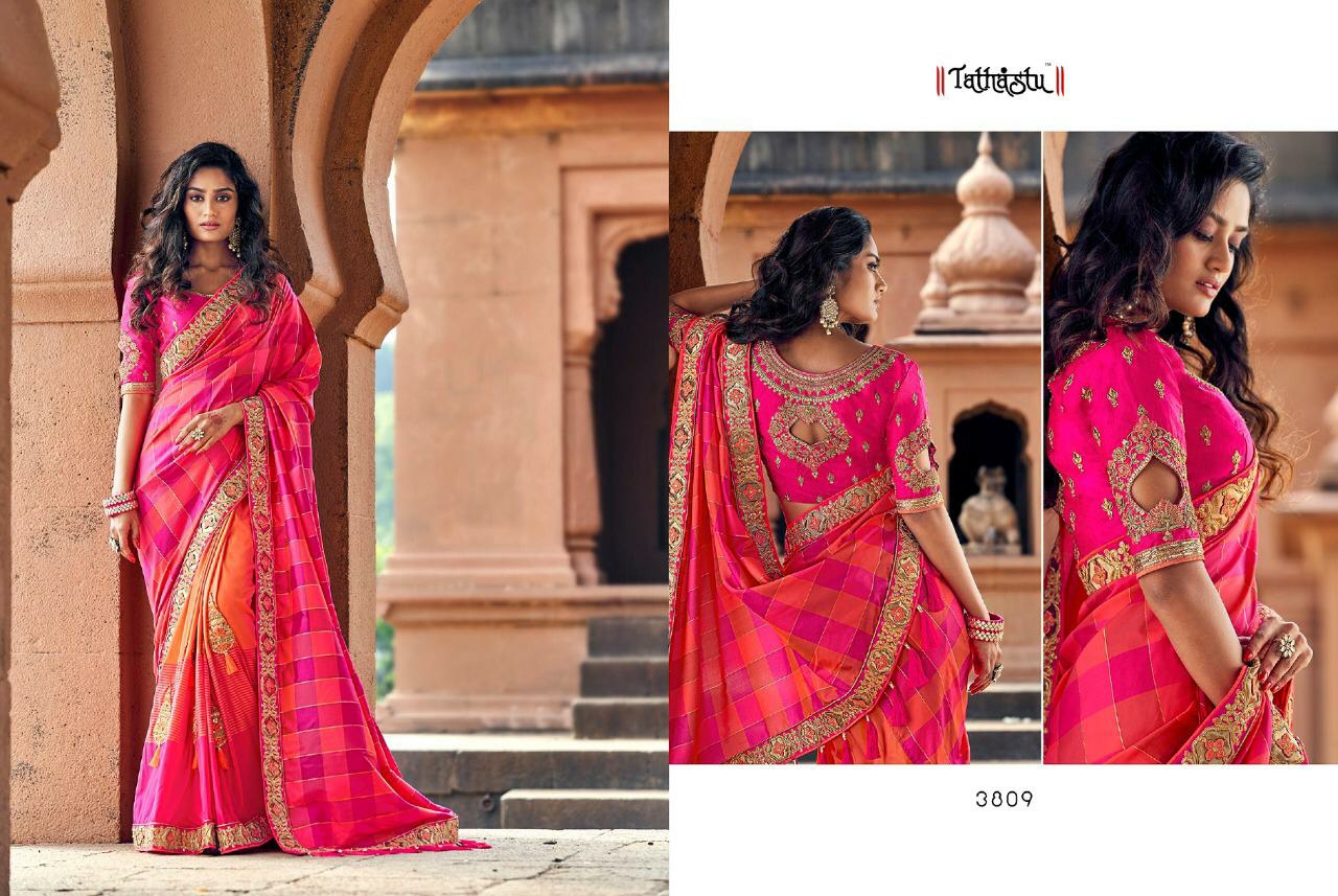 Tathastu Presents 3801-3809 Series Exclusive Designer Partywear Silk Jacquard Sarees Cataloge Wholesaler