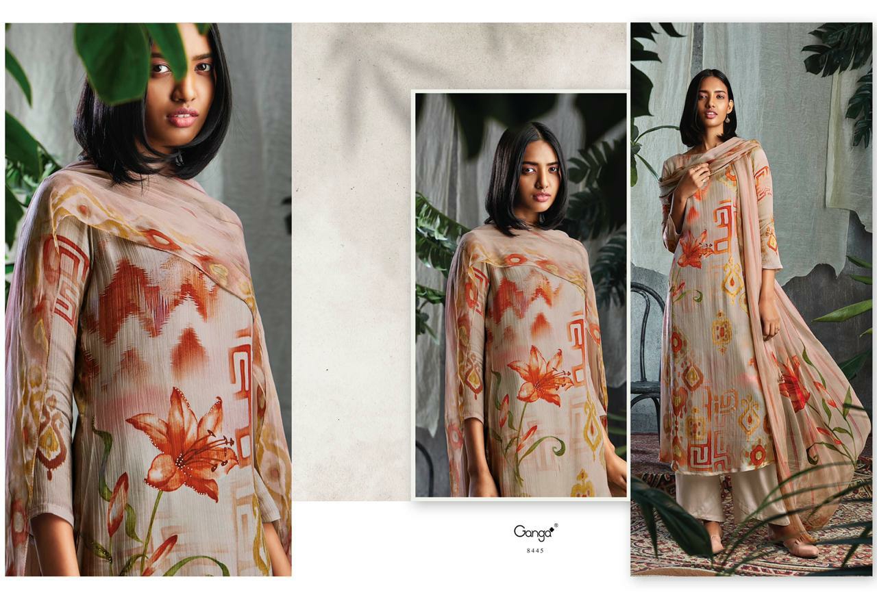 Ganga Suit Presents Solandis Pure Makhmali Chiffon Satin Digital Printed Plazzo Salwar Suite Cataloge