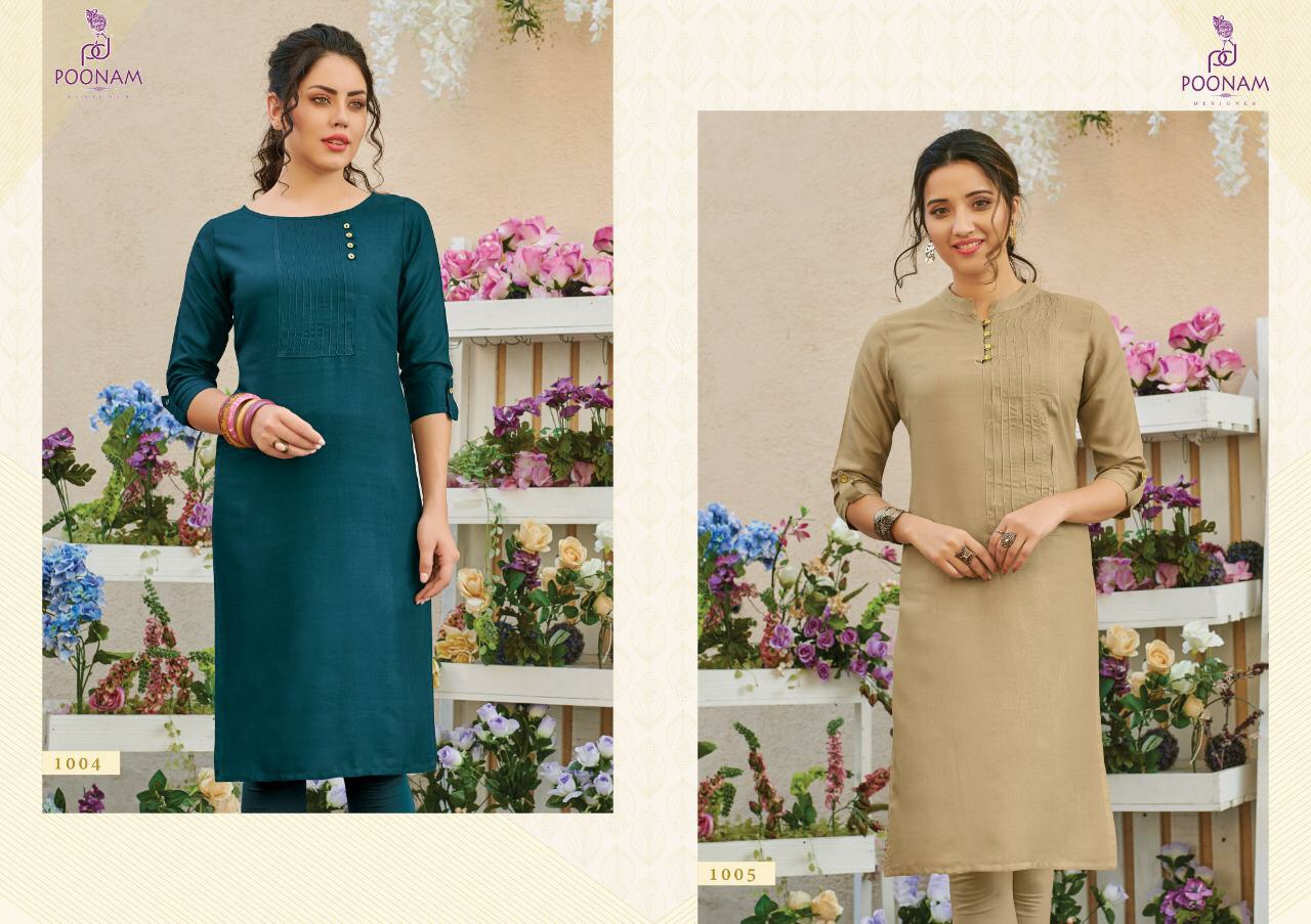 Poonam Presents Pintex Summer Wear Special Rayon Sort Kurtis Catalogue Wholesaler