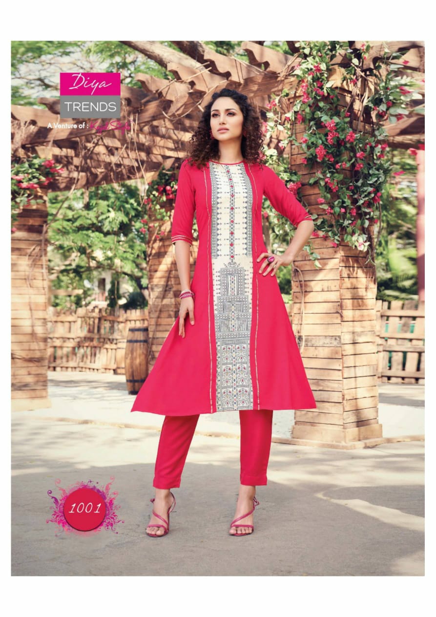 Diya Trendz Launch Scarlett Vol-1 Rayon Cotton Designer Stylish Fancy Kurtis Collection