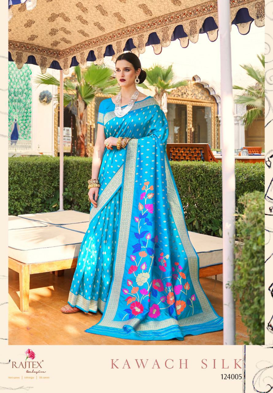 Rajtex Presents Kawach Silk Beautiful Designer Party Wear Silk Sarees Catalogue Wholesaler