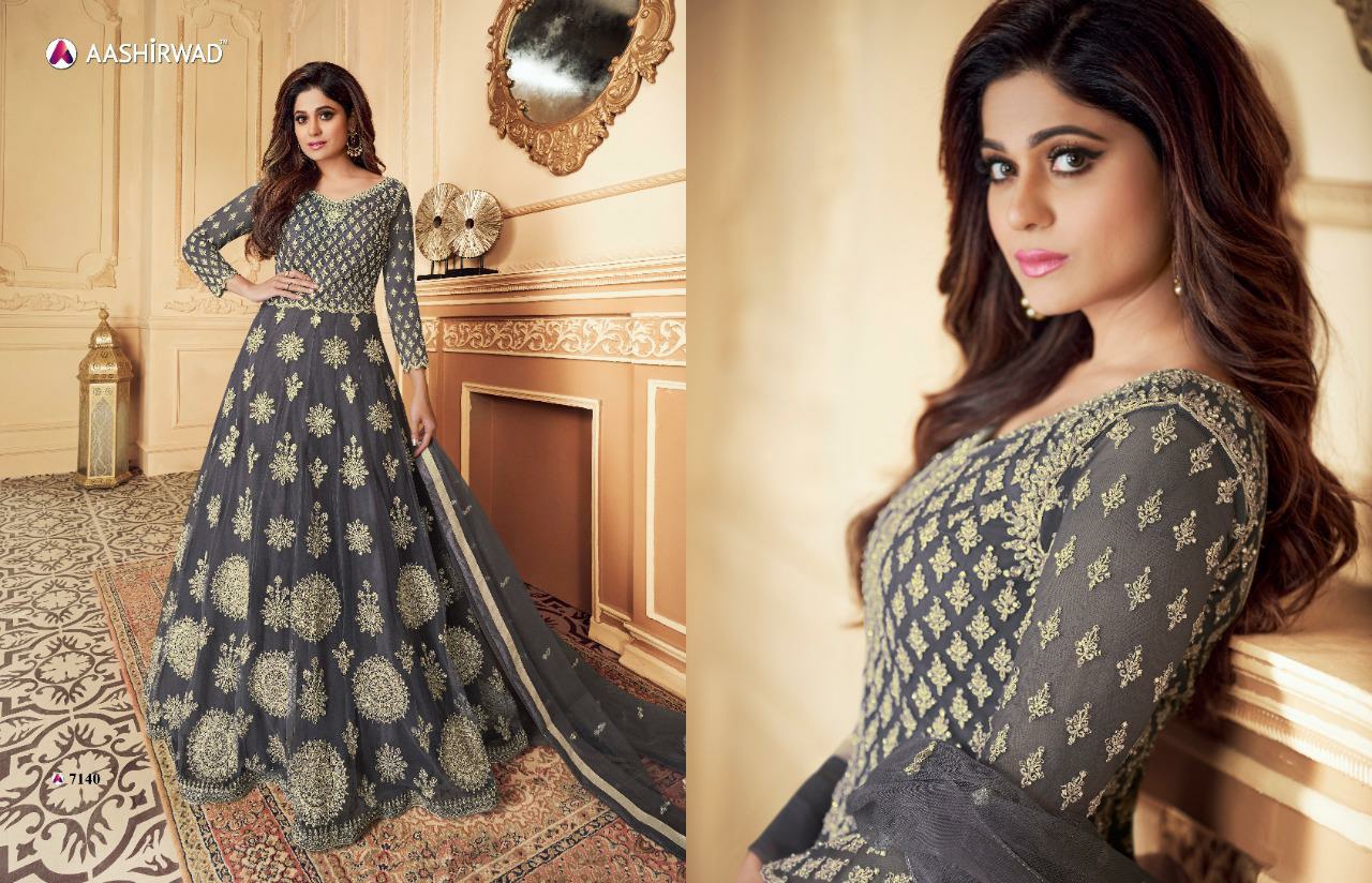 Aashirwad Presents Traditional Net Long Gown Style Party Wear Salwar Suit Cataloge Collection