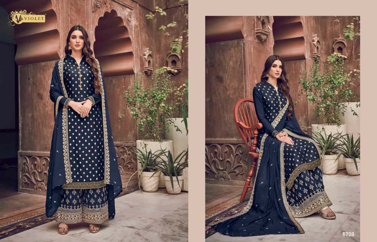 Swagat Presents Violet 6701 To 6712 Series Heavy Designer Party Wear Plazzo Style Salwar Kameez Catalogue Wholesaler