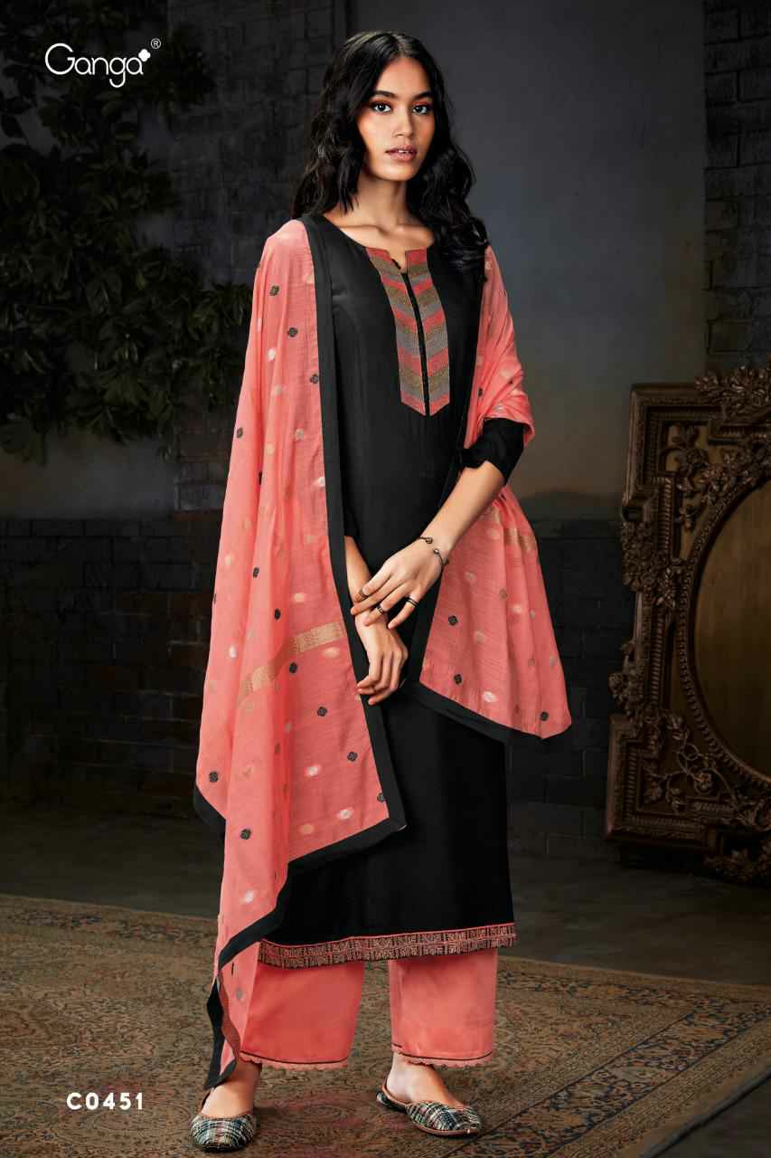 Ganga Suite Presents Selah 450-457 Series Pashmina Embroidery Work Salwar Suit Wholesaler