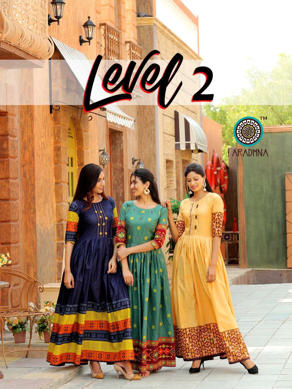 Aradhana Presents Level Vol-2 Beautiful Designer Cotton Long Gown Style Kurtis Catalog Wholesaler