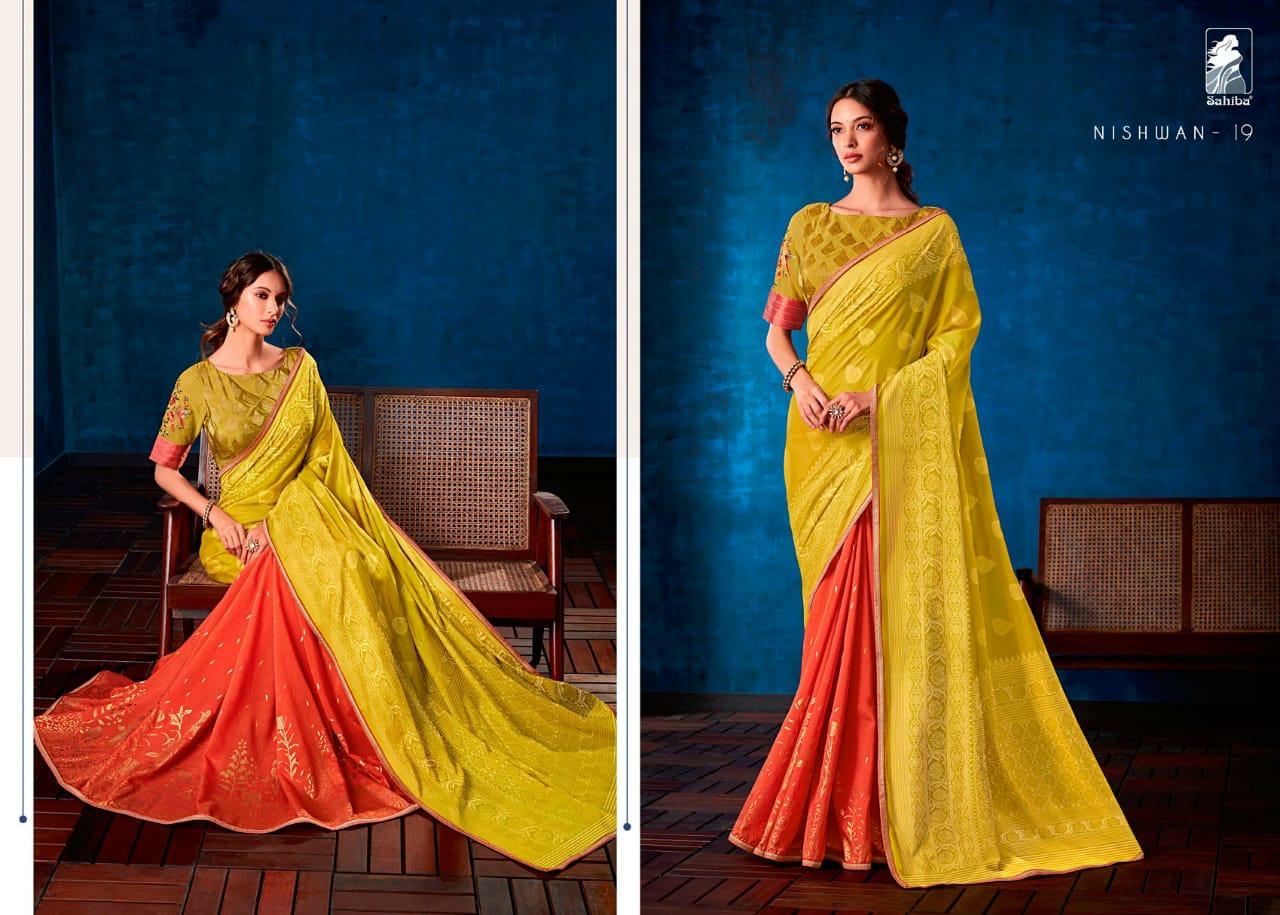 Sahiba Presents Nishwan Exclusive Collection Of Party Wear Georgette Sarees Catalog Wholesaler