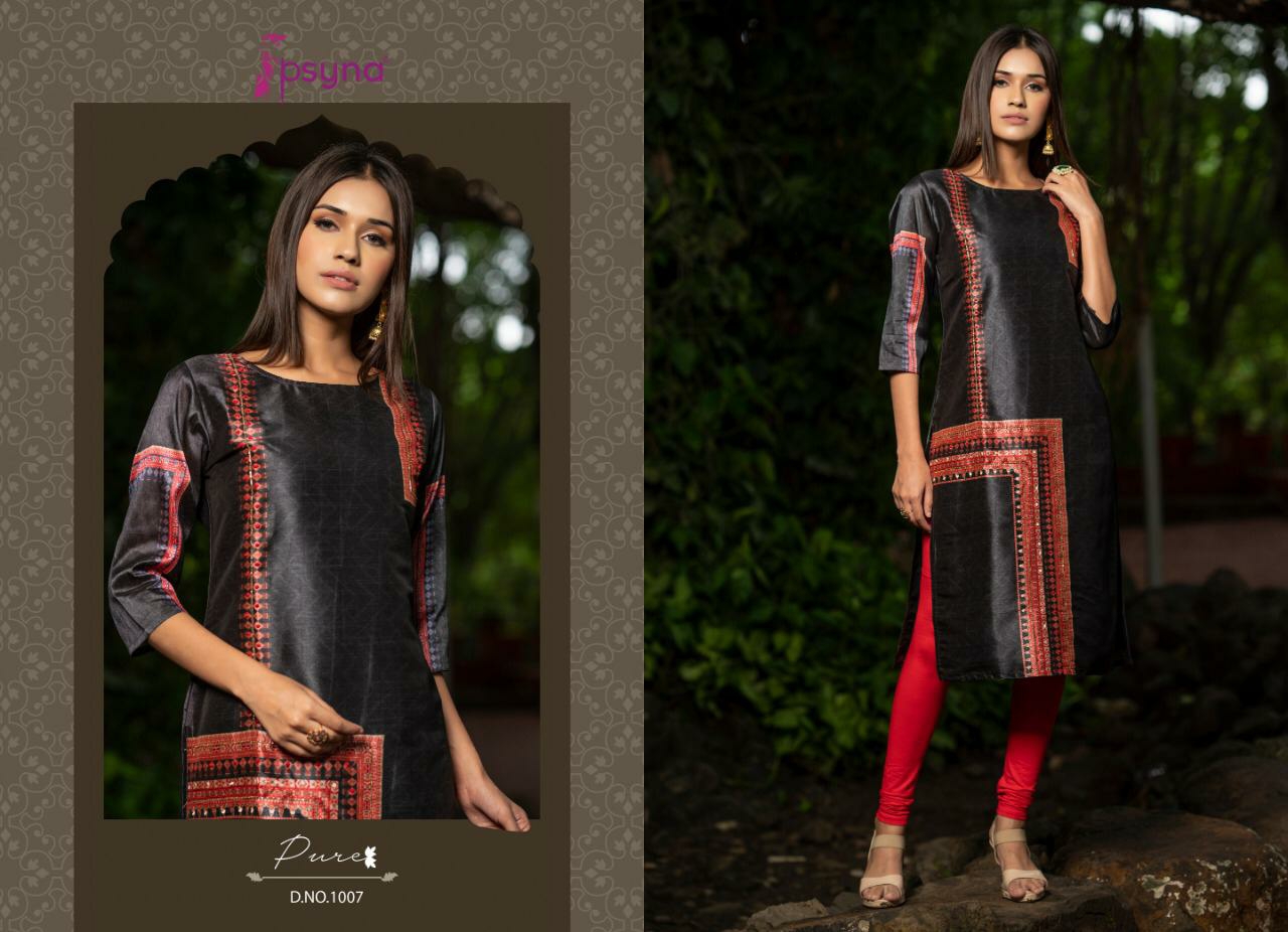 Psyna Presents Pure Digital Printed With Handwork Straight Kurtis Catalogue Wholesaler