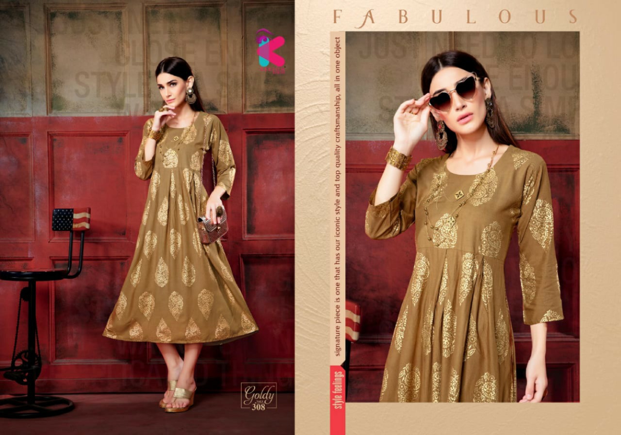 Kersom Presents Goldy Vol-3 Traditional Wear Anarkali Style Kurtis Catalogue Wholesaler