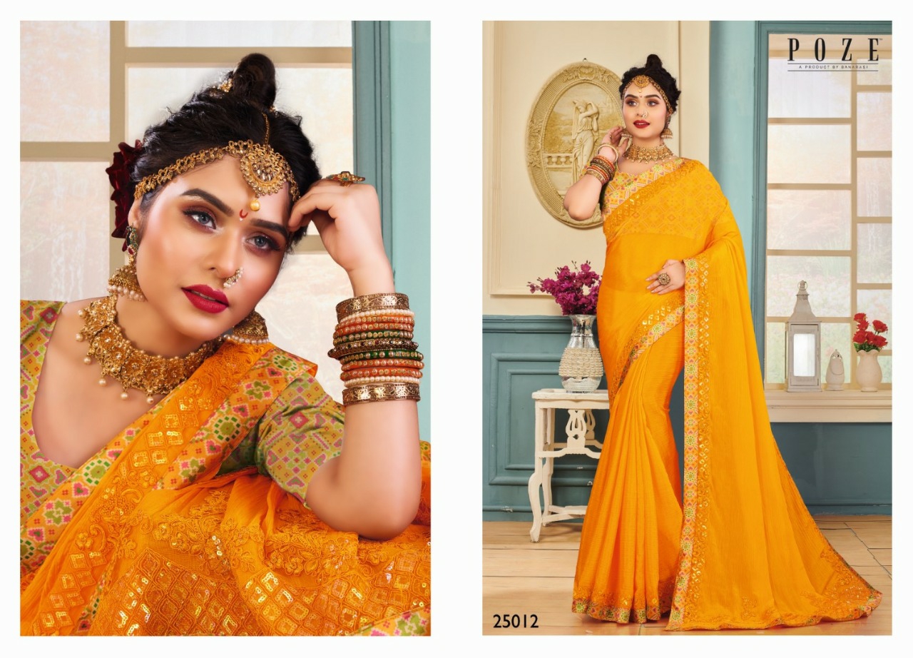 Patang Sarees Presents Poze Victoria Fancy Embroidery Work With Digital Border Sarees Cataloge Collection