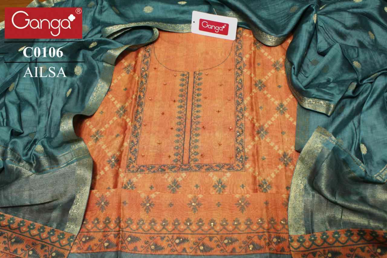 Ganga Presents Ailsa Pure Kora Silk Printed With Hand Crefted Embroidery And Swarovski Diamond Work Party Wear Plazzo Style Salwar Suit Catalog Wholesaler
