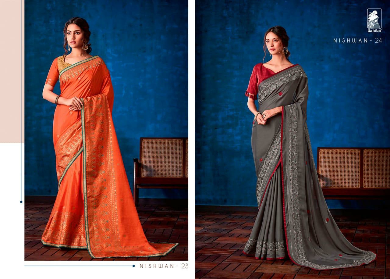 Sahiba Presents Nishwan Exclusive Collection Of Party Wear Georgette Sarees Catalog Wholesaler