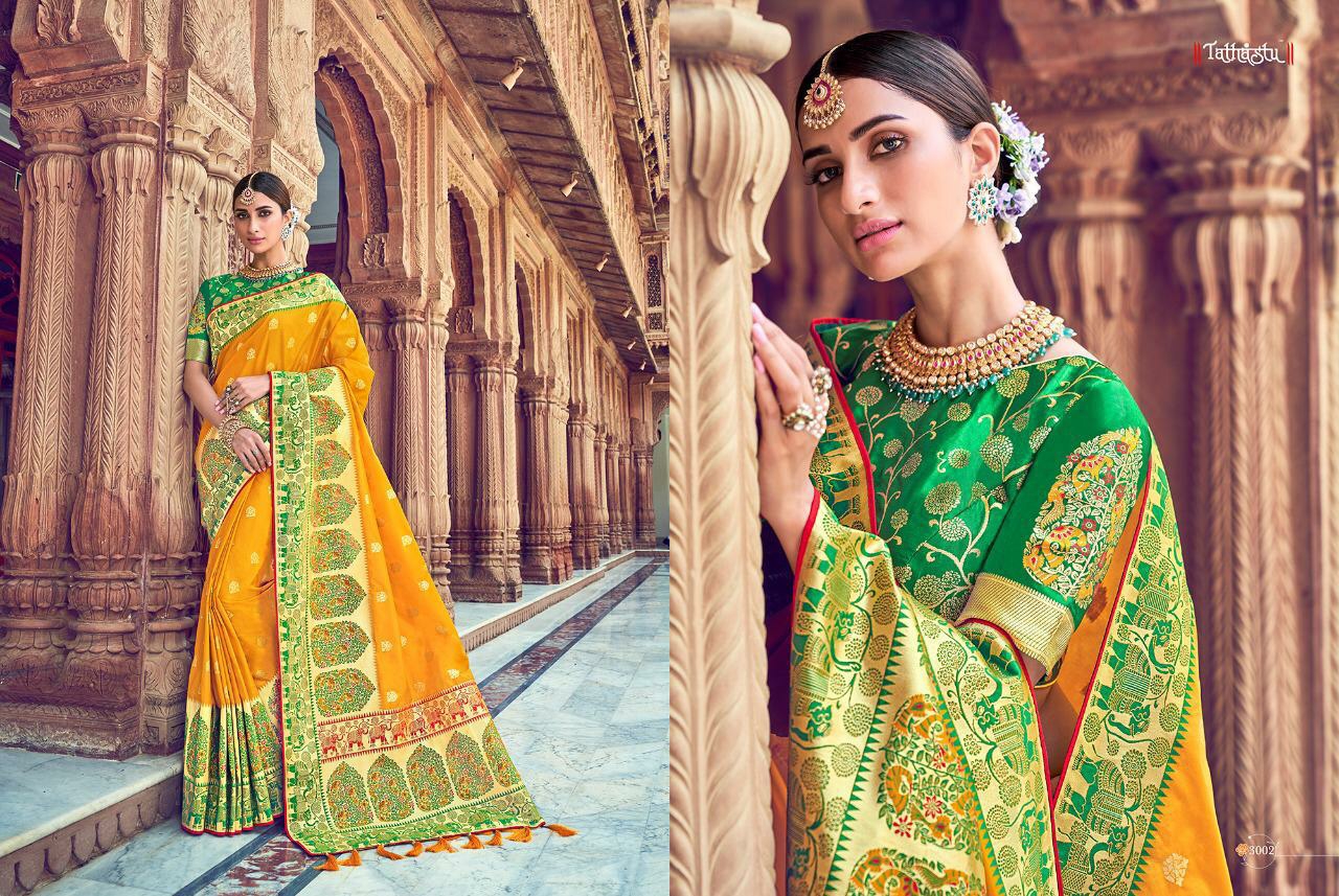 Tathastu Presents 3001 To 3019 Series Beautiful Designer Semi Bridal Silk Sarees Catalogue Wholesaler