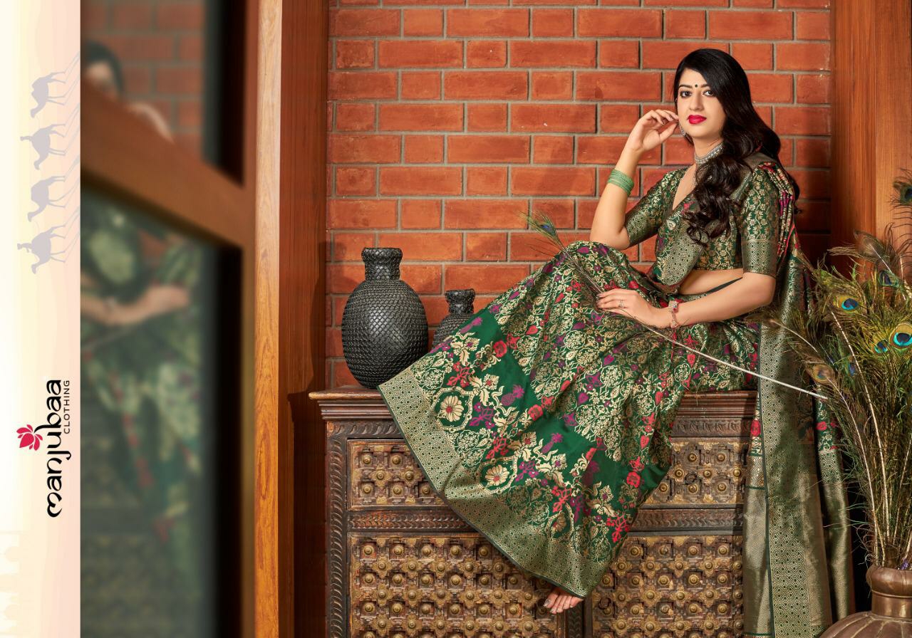 Manjubaa Presents Maharani Silk Beautiful Fastive Wear Banarasi Silk Sarees Catalog Wholesaler