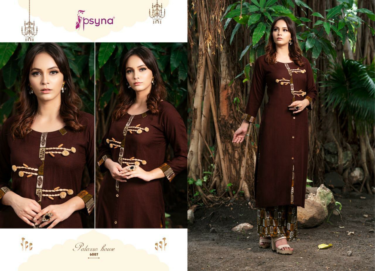 Psyna Presents Palazzo House Vol-6 Designer Party Wear Kurtis With Plazzo Collection