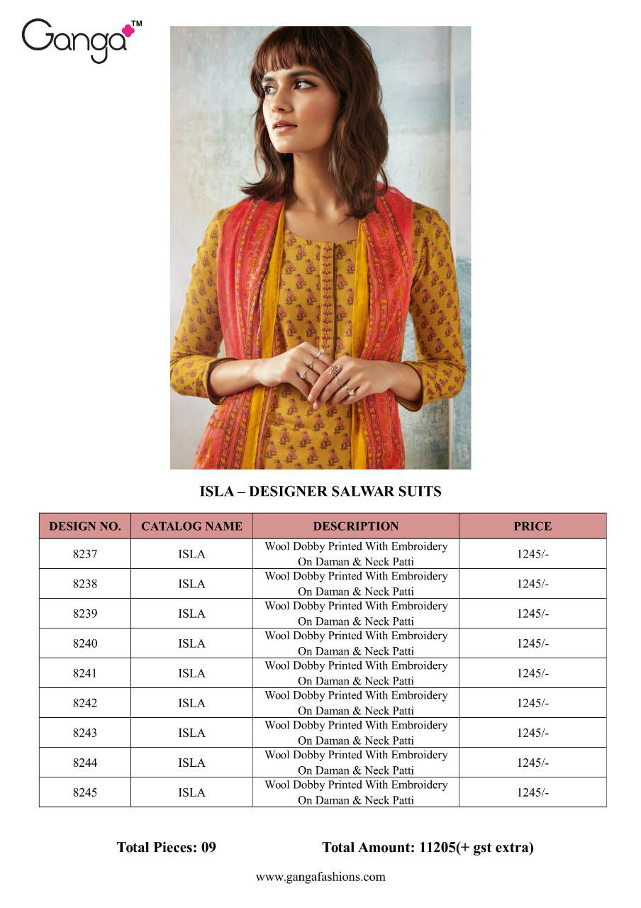 Ganga Suits Presents Isla Woolen Printed Embroidery Work Salwar Suite Cataloge Wholesaler