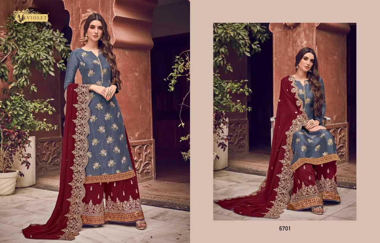 Swagat Presents Violet 6701 To 6712 Series Heavy Designer Party Wear Plazzo Style Salwar Kameez Catalogue Wholesaler