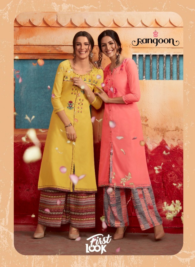 Rangoon Presents Fist Look Beautiful Designer Party Wear Kurtis With Plazzo Collection