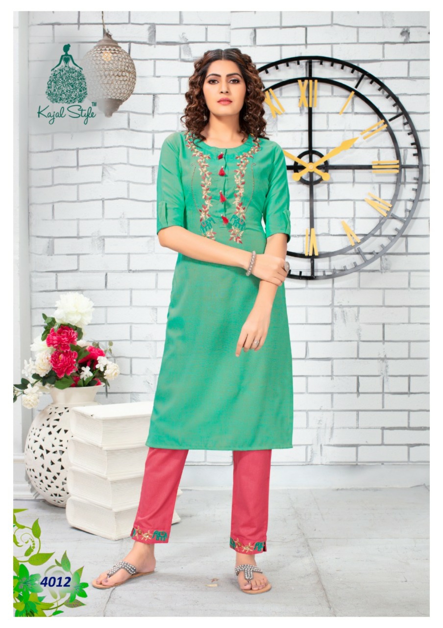 Kajal Style Presents Fashion Label Vol-4 Rayon Cotton Embroidery Work Plazzo Kurtis Collection