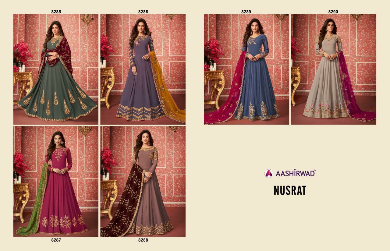 Aashirwad Presents Nusrat Real Georgette Designer Party Wear Gown Catalog Wholesaler