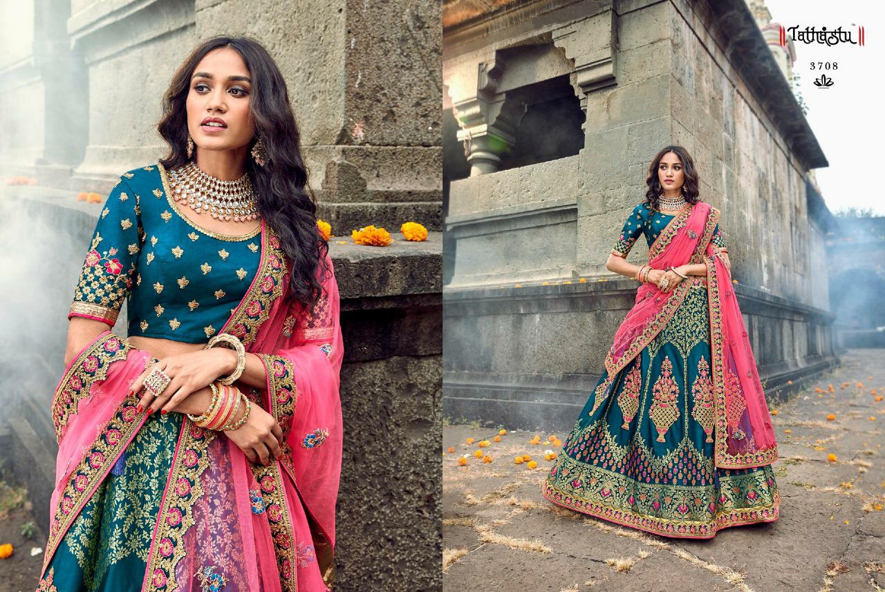 Tathastu Presents 3701 To 3709 Exclusive Designer Wedding Wear Silk Lehenga Choli Catalogue Wholesaler