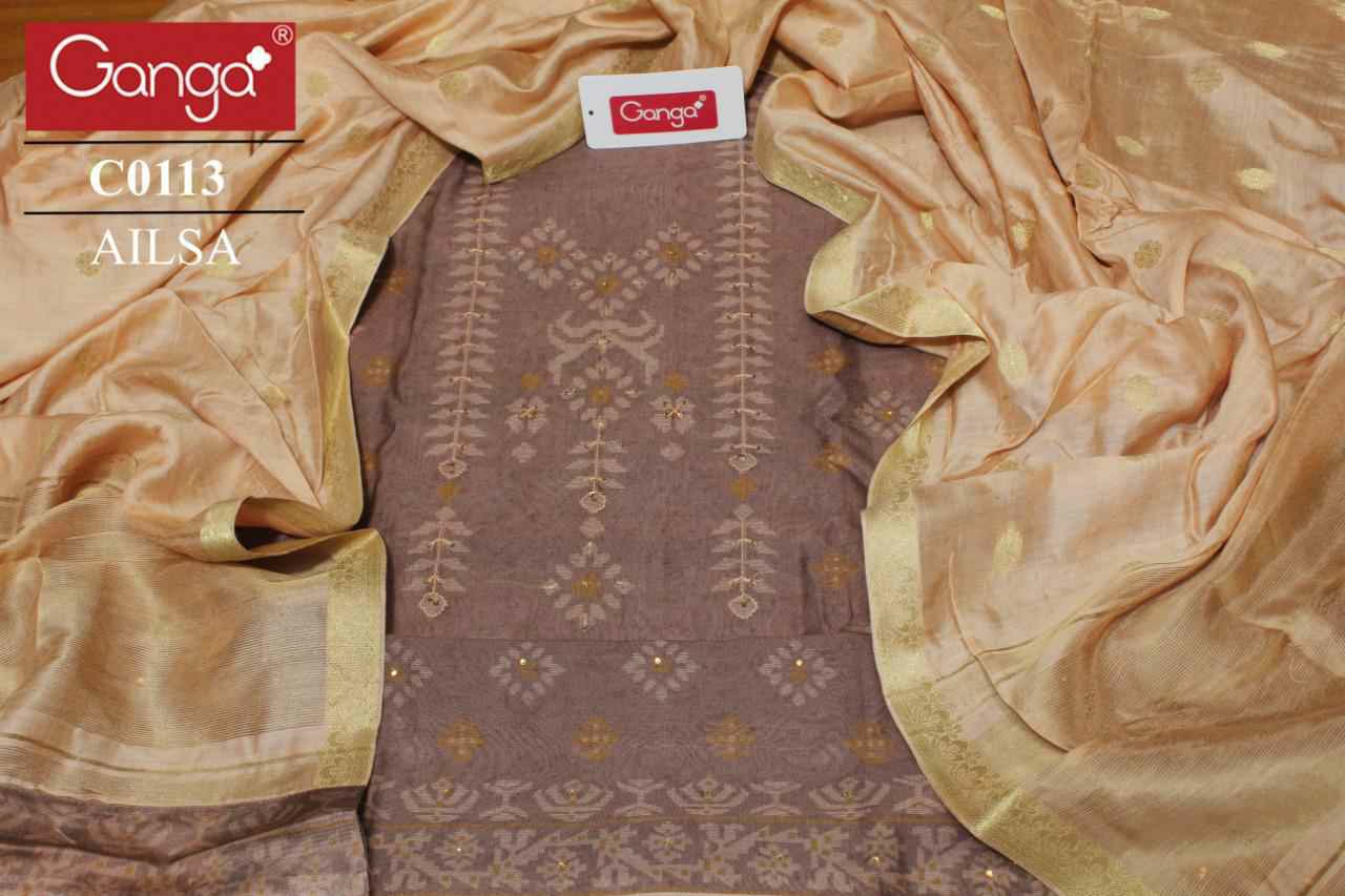 Ganga Presents Ailsa Pure Kora Silk Printed With Hand Crefted Embroidery And Swarovski Diamond Work Party Wear Plazzo Style Salwar Suit Catalog Wholesaler