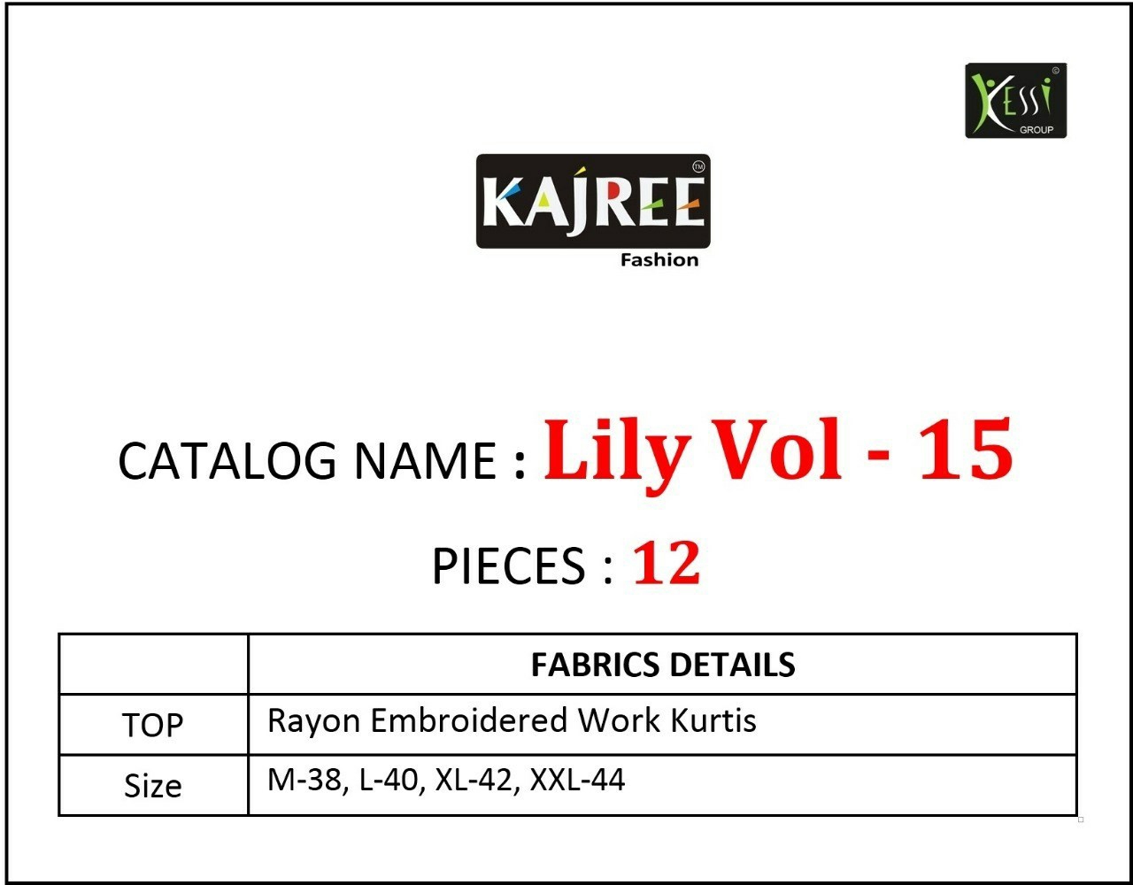 Kajree Fashion Presents Lily Vol-15 Rayon Embroidery Work Daily Wear Kurtis Catalogue Wholesaler