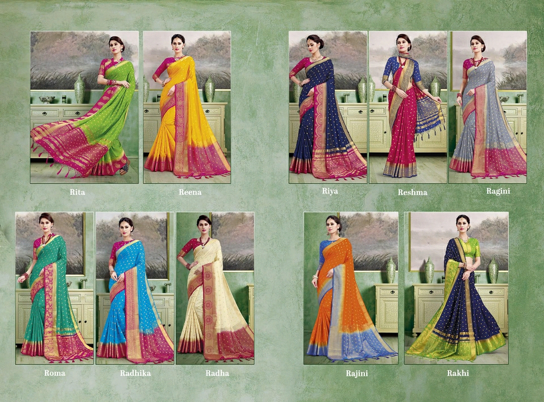 Reynolds Presents Rainna Beautiful Colourful Traditional Wear Silk Sarees Catalog Wholesaler