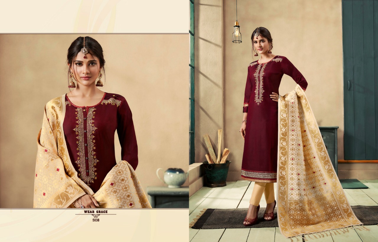 Rangoon Presents Paridhan Exclusive Collection Of Silk Khatli Work Straight Salwar Suit Readymade Catalogue Wholesaler