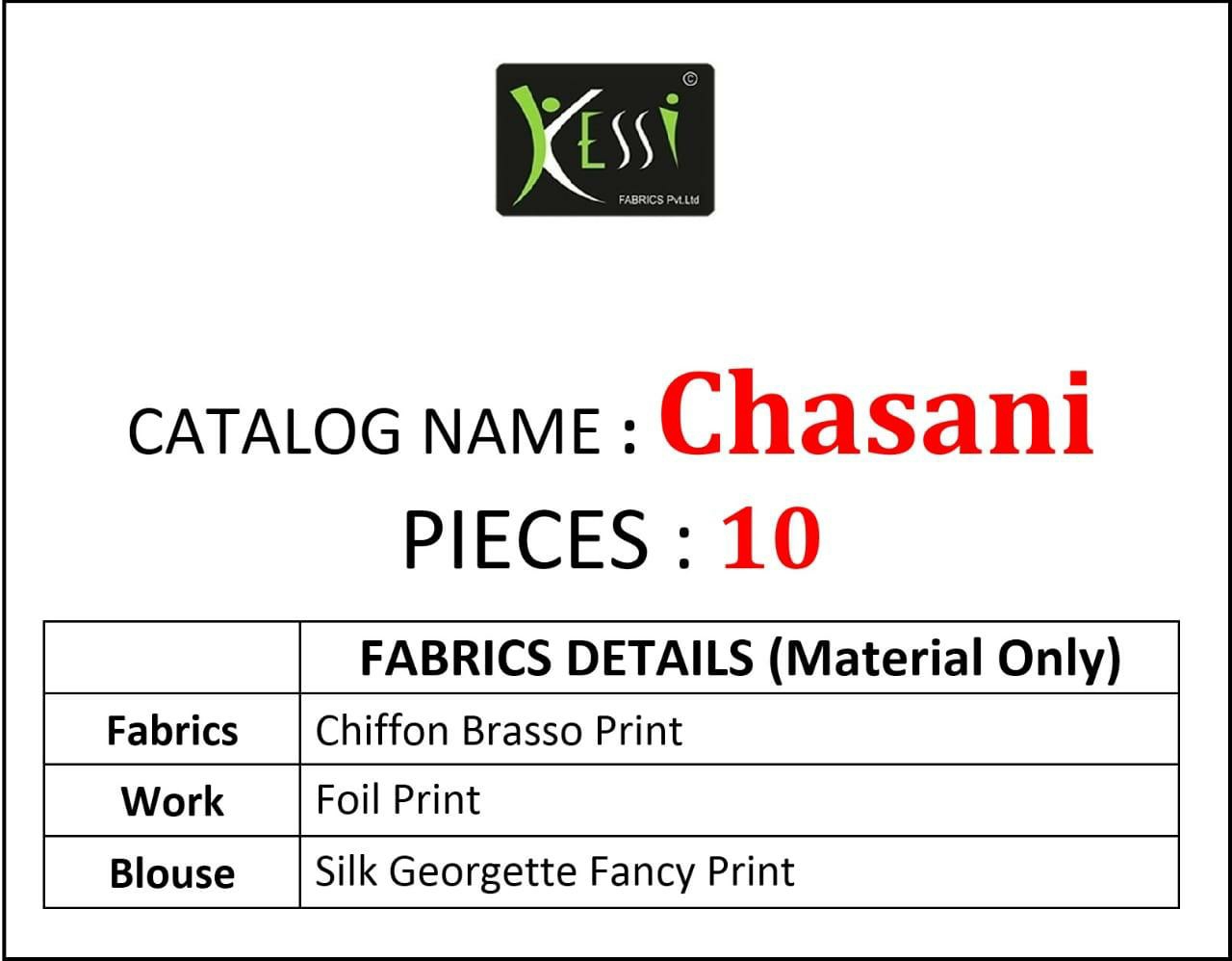 Kessi Presents Chasani Chiffon Brasso Printed Fancy Sarees Catalog Wholesaler