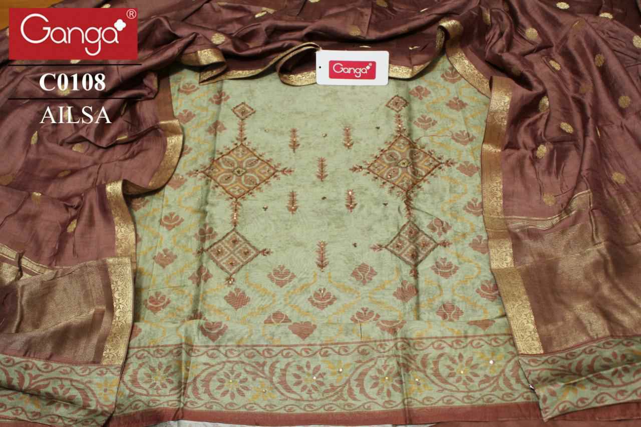 Ganga Presents Ailsa Pure Kora Silk Printed With Hand Crefted Embroidery And Swarovski Diamond Work Party Wear Plazzo Style Salwar Suit Catalog Wholesaler