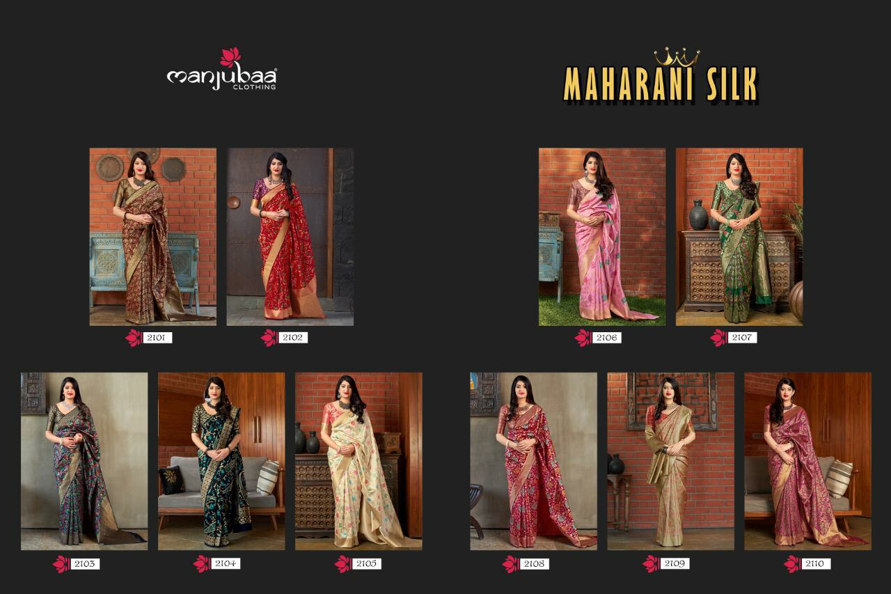 Manjubaa Presents Maharani Silk Beautiful Fastive Wear Banarasi Silk Sarees Catalog Wholesaler