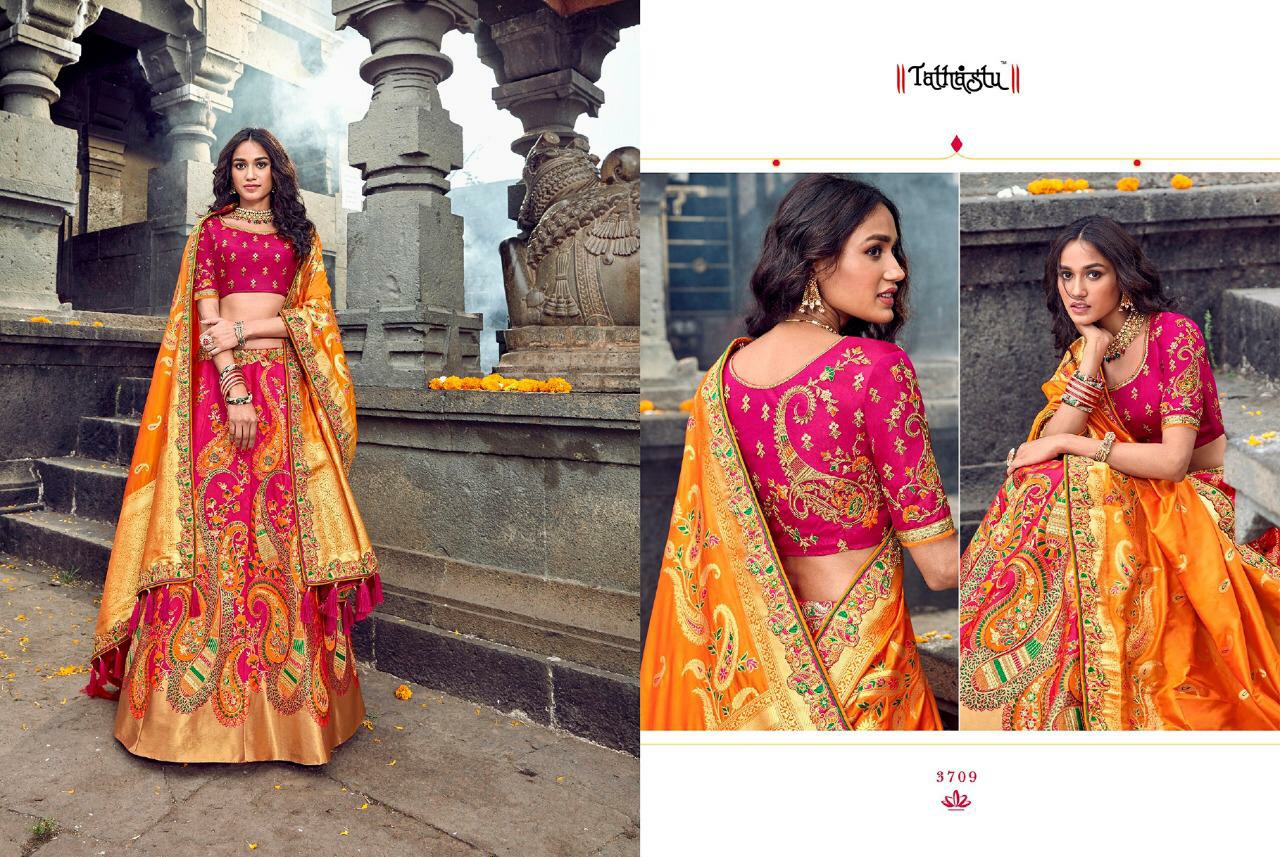 Tathastu Presents 3701 To 3709 Exclusive Designer Wedding Wear Silk Lehenga Choli Catalogue Wholesaler