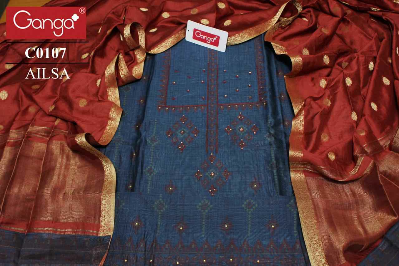 Ganga Presents Ailsa Pure Kora Silk Printed With Hand Crefted Embroidery And Swarovski Diamond Work Party Wear Plazzo Style Salwar Suit Catalog Wholesaler
