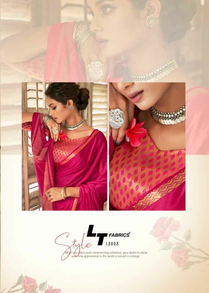Lt Sarees Presents Nirmaya Fancy Designer Double Blouse Concept Pure Chinon Chiffon Sarees Catalogue Wholesaler And Exporters