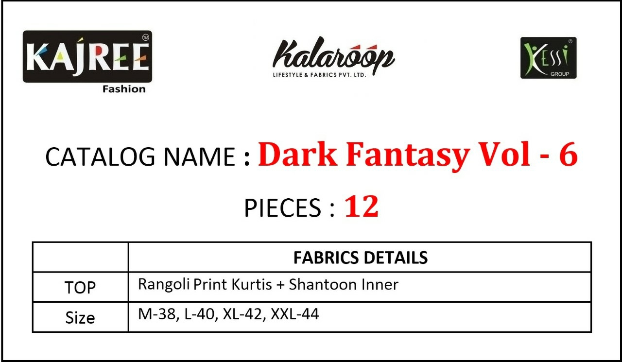 Kajree Presents Dark Fantasy Vol-6 Rangoli Georgette Digital Printed Straight Kurtis Catalog Wholesaler