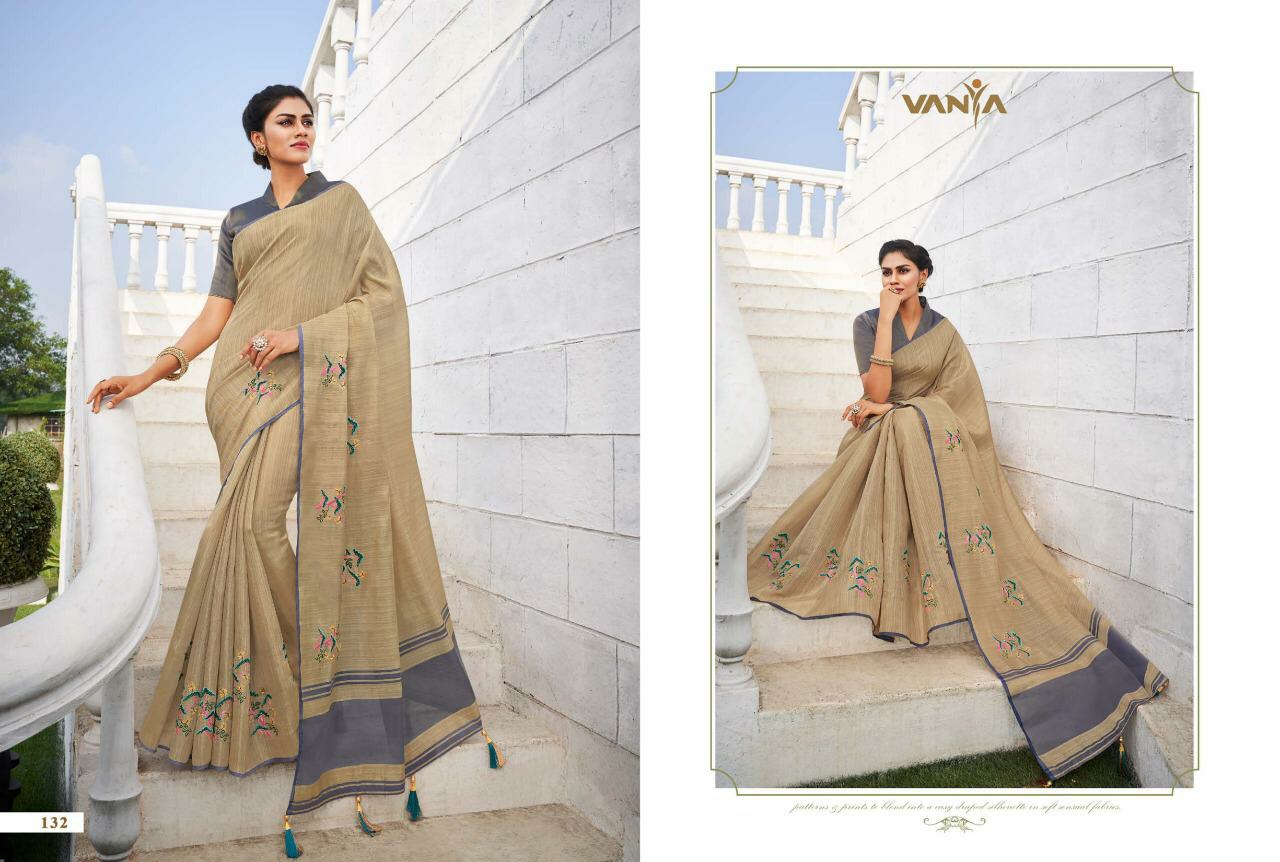 Vanya Designer Presents Vistara Vol-1 Designer Embroidery Work Sarees Catalog Wholesaler