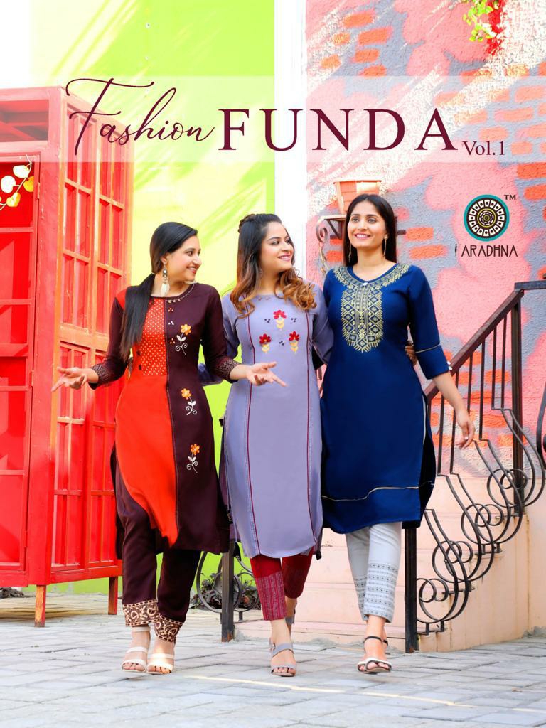 Aradhna Presents Fashion Funda Vol-1 Rayon Embroidery Work Kurtis With Pants Collection