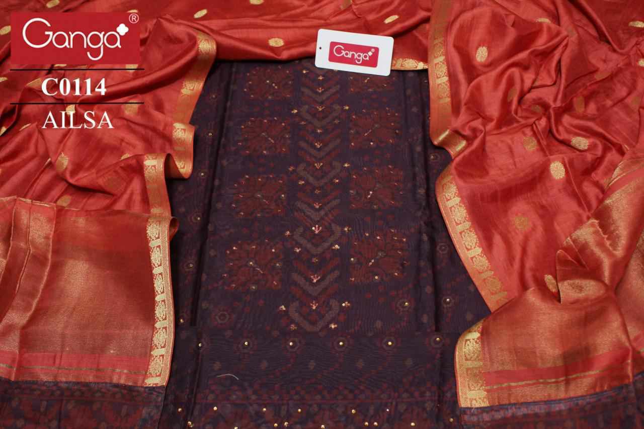 Ganga Presents Ailsa Pure Kora Silk Printed With Hand Crefted Embroidery And Swarovski Diamond Work Party Wear Plazzo Style Salwar Suit Catalog Wholesaler