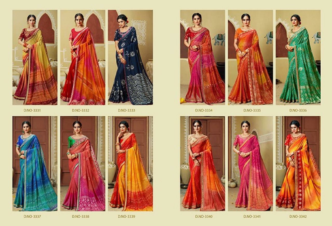 Kessi Sarees Presents Bandhej Vol-11 Indian Designer Foil Printed And Embroidery Work Georgette Bandhani Sarees Catalogue Wholesaler